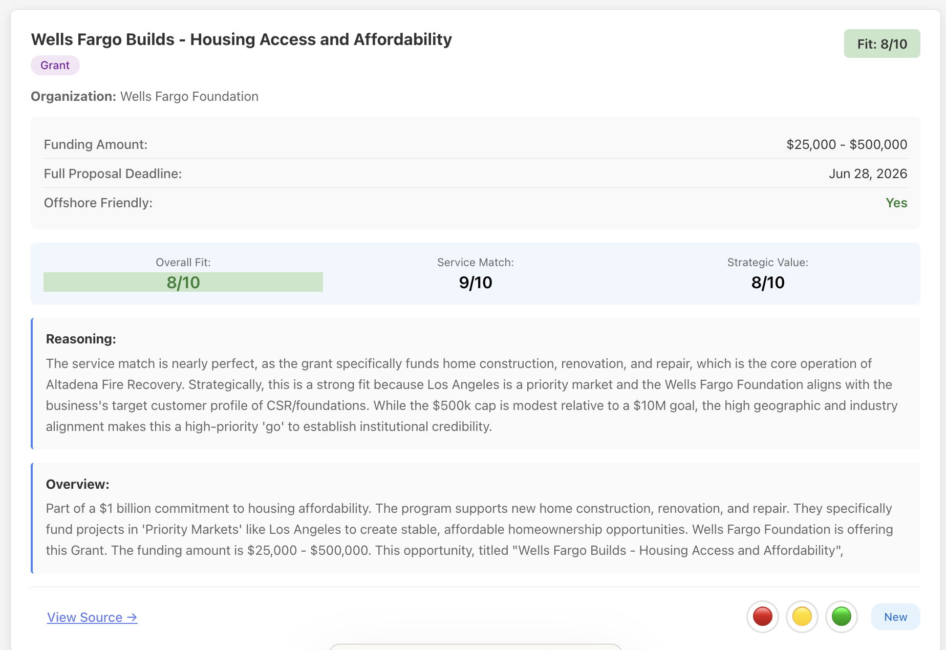 AI-powered evaluation with strategic reasoning for every opportunity