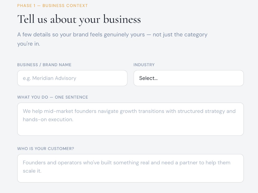 Phase 1 — Business Context form