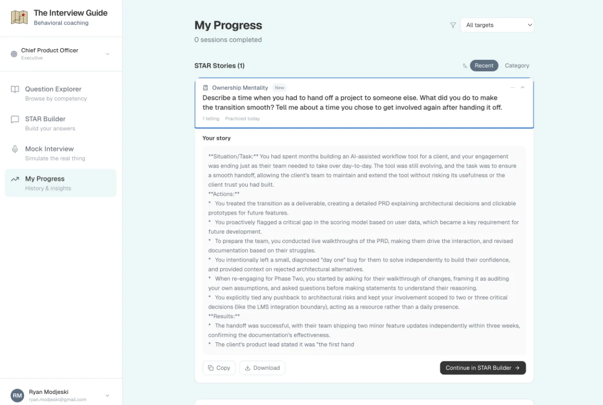 The Interview Guide STAR stories and progress